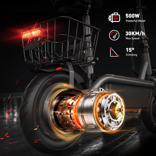 iScooter F2 Foldable Adult Electric Scooter with Seat E-Scooter 30KM/H Electric Kick Scooter 500W Skateboards Kickboard 10 Inch.