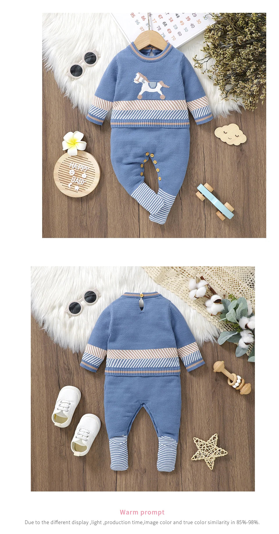 Baby Strampler Blau Langarm Stricken Neugeborenen Jungen Overalls Playsuits Herbst Winter Infant Unisex Outfits Ein Stück Kinder Kostüme.