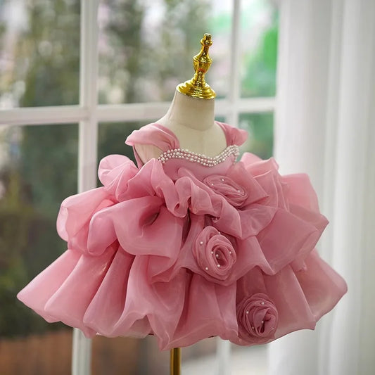 High-End-Bankett-Baby-Geburtstagspartykleid für Mädchen, formelles erstes Jahr, Weihnachtskostüm, Blumenjunge, Hochzeit, flauschiges Prinzessinnenkleid.