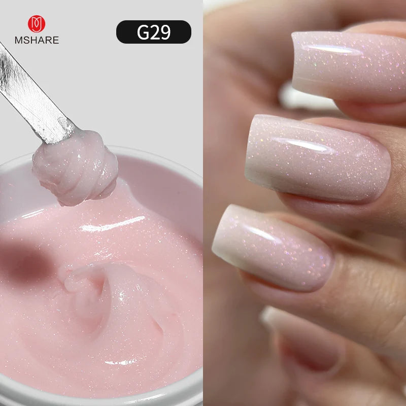 MSHARE 50g/250g Shimmer Pink White Acrylic Gel TPO Free Glitter Shiny Extension Acryl Hard Gel Nails Sculpting Construction