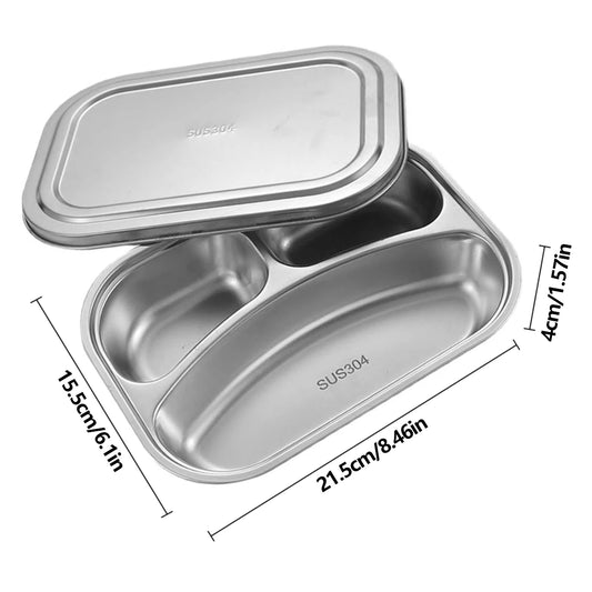 304 stainless steel dinner plate compartment with lid lunch plate.