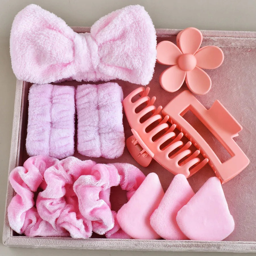 12pcs/set Bow Wash Set for Women Make Up Wash Headband Hair Claws Headwear Hairband Hair Accessories Set.