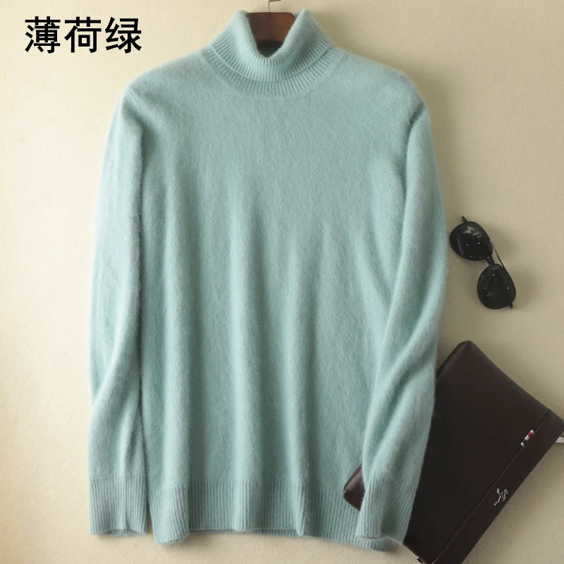 Men's 100% pure Mink Knitted Sweater Turtleneck Large Size Casual Pullover Autumn Winter New Base Shirt Men Warm High Lapels Top