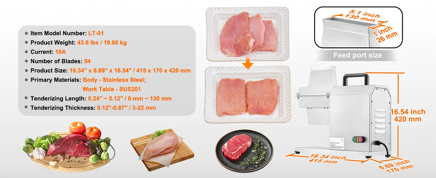 SucceBuy 17inch 54 Blades Commercial Meat Tenderizer 450W Electric Meat Tenderizer Machine for Pork Chicken Fish.