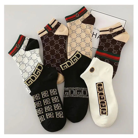 5/10/20 Pairs Mens Socks Short Breathable Luxury Socks Designer Brand Low-Cut Fashion Trendy Socks Geometric Pattern.