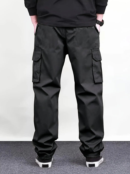 Men's Regular Plain Overalls with Drawstrings and Large Flap Pocket Pantss, Functional Multi-Pocket Straight Pants, Suitable for Holiday, Street, Daily Leisure, Running, Multi-Scenario, Suitable for All Seasons.