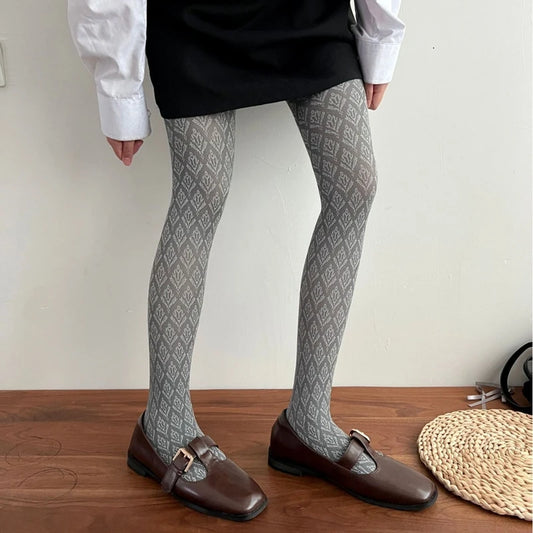 Retro Comfortable Velvet Women Tights Winter Autumn Jacquard Geometric Pantyhose Slimming High Elasticity Preppy Style Leggings