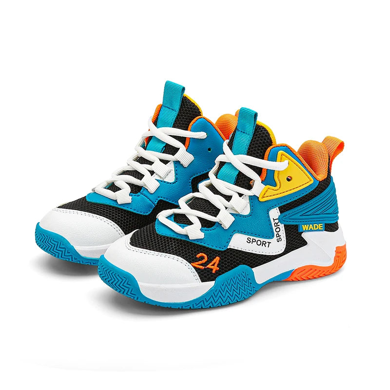 Children Basketball Shoes for Boys Girls Kids Teenagers Breathable Non-slip Lace Up Indoor Outdoor Training Sneakers Tennis Shoe