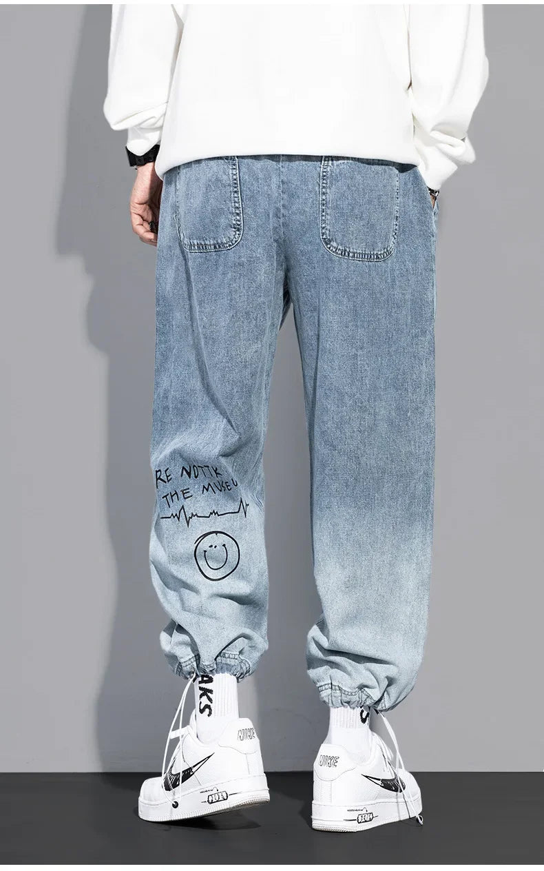 Trendy Loose-fit Men's Jeans Summer Thin Style Korean Version Casual Long Pants Hip Hop Fashion Versatile.