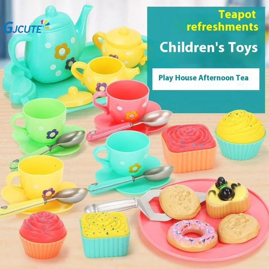 1 Set Plastic Teapot Teacup Food Pretend Play Toy Kids Simulation Tea Kit Kitchen Afternoon Tea Toys For Boy Girl Birthday Gift.