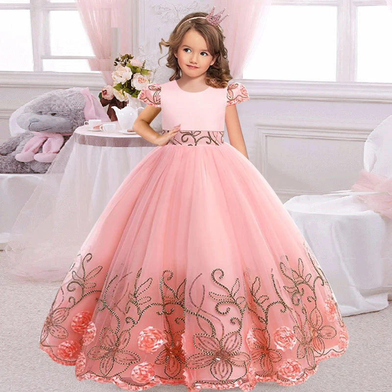2024 neue Blume Junge Langes Kleid Mädchen Klavier Leistung Kleid Wunderschöne Geburtstag Party Abendkleid 4-12 Jahre Alt karneval Kleidung.