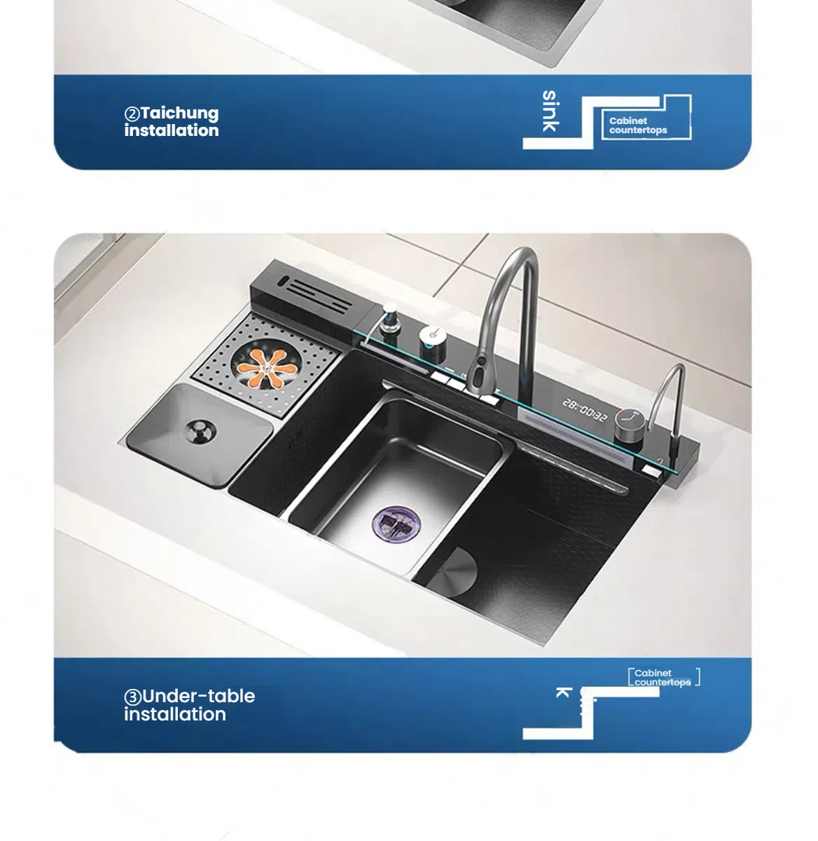 Large Single Slot Waterfall Stainless Steel Kitchen Sink With a Knife Holder and Trash Can Household Vegetable Washer Basin