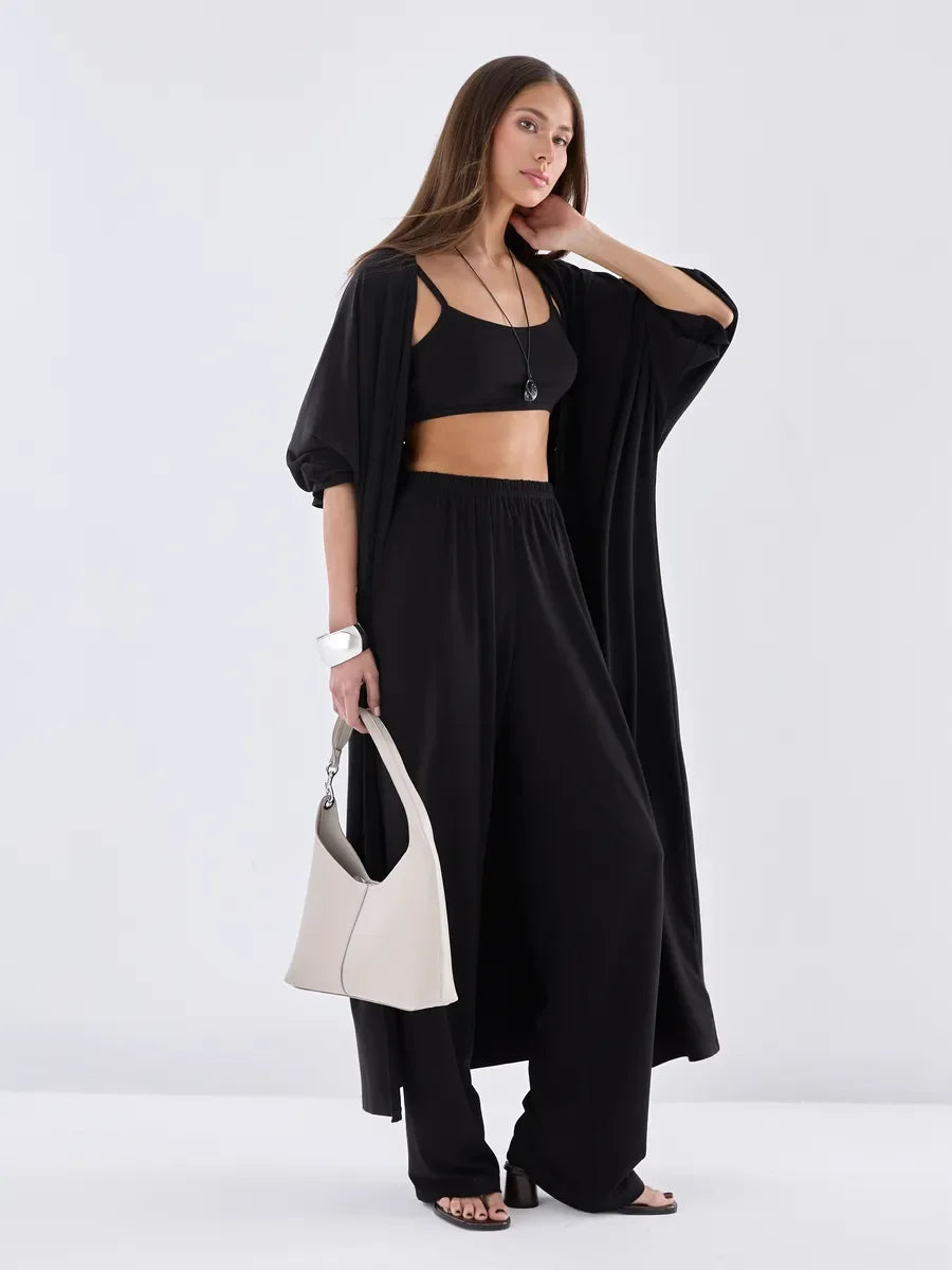 Hirsionsan Modal Soft Loose Sets Women Casual Three Pieces Long Sleeve Cardigan & High Waist Pants & Vest Outfits Tracksuit 2025