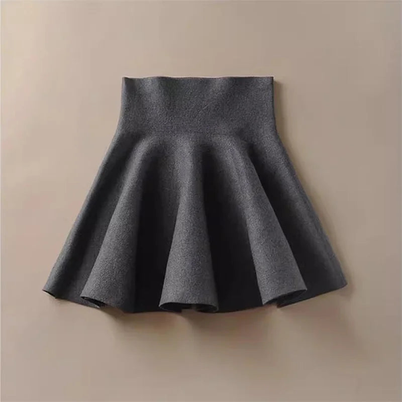 Women High Waist Knitting Pleated Skirks Autumn Winter Casual Lady Elastic Mini Tutu Skirts.