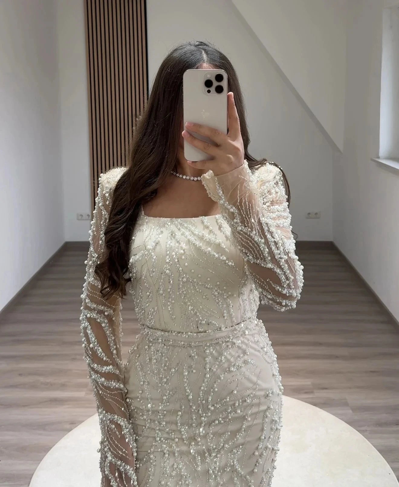 BABYONLINE Maßgeschneidertes Abendkleid All CoPearl Sleeve Full Crystals Etuikleid Abiye