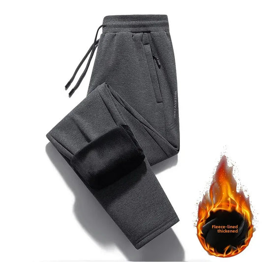 Herbst/Winter Fleece-gefütterte Herren-Hose mit Reißverschluss, warmes Fuß, Freizeithose, Übergröße, lockere Passform, gerade Bein-Jogginghose, trendig.