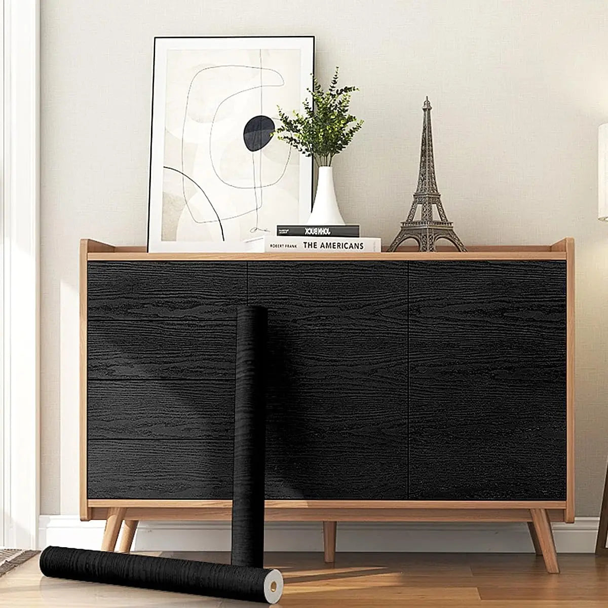 Selbstklebende Tapete aus schwarzem Holz mit Kontaktpapier zum Abziehen und Aufkleben, dekorative Vinylfolie für Arbeitsplattenschränke, leicht zu reinigen