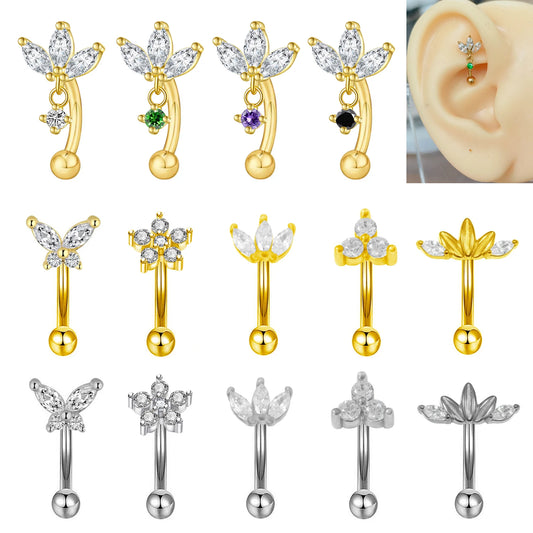 Rook piercing Butterfly Ear Cartilage Eyebrow Tragus Helix Piercing Stud Curved barbell Wholesale Body Jewelry.