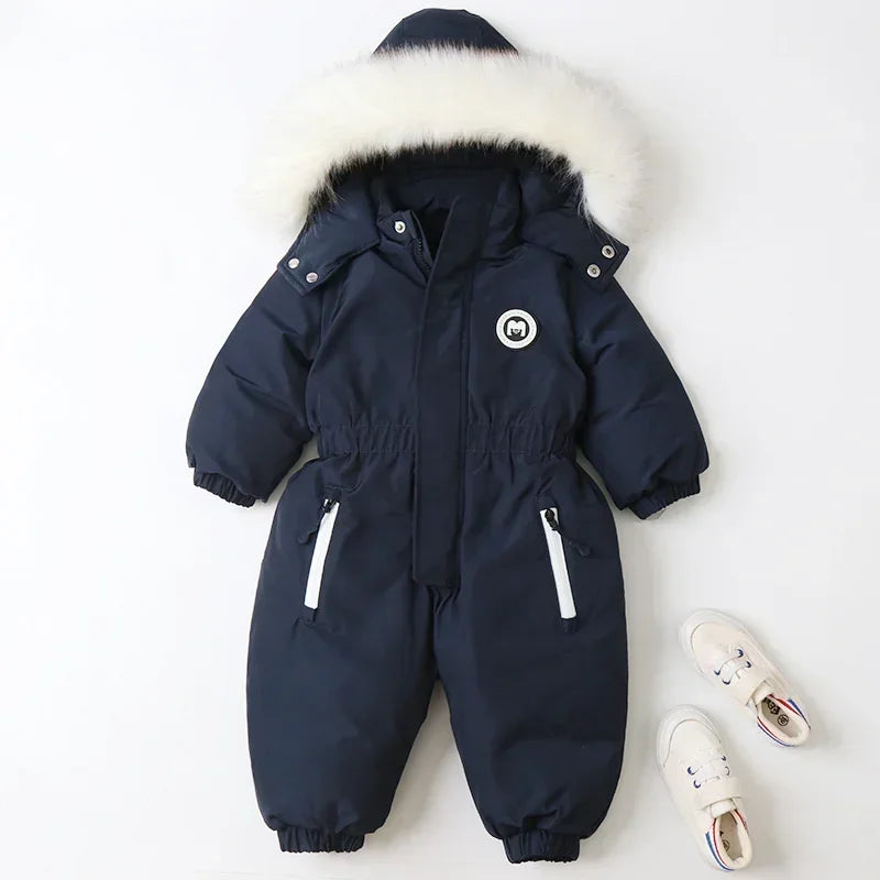 Plus Dicke Samt Bodys Kleidung Winter Baby Wasserdicht Mit Kapuze Einteiliges Mädchen Jungen Overalls Ski Anzug Infant Dicke Warme strampler