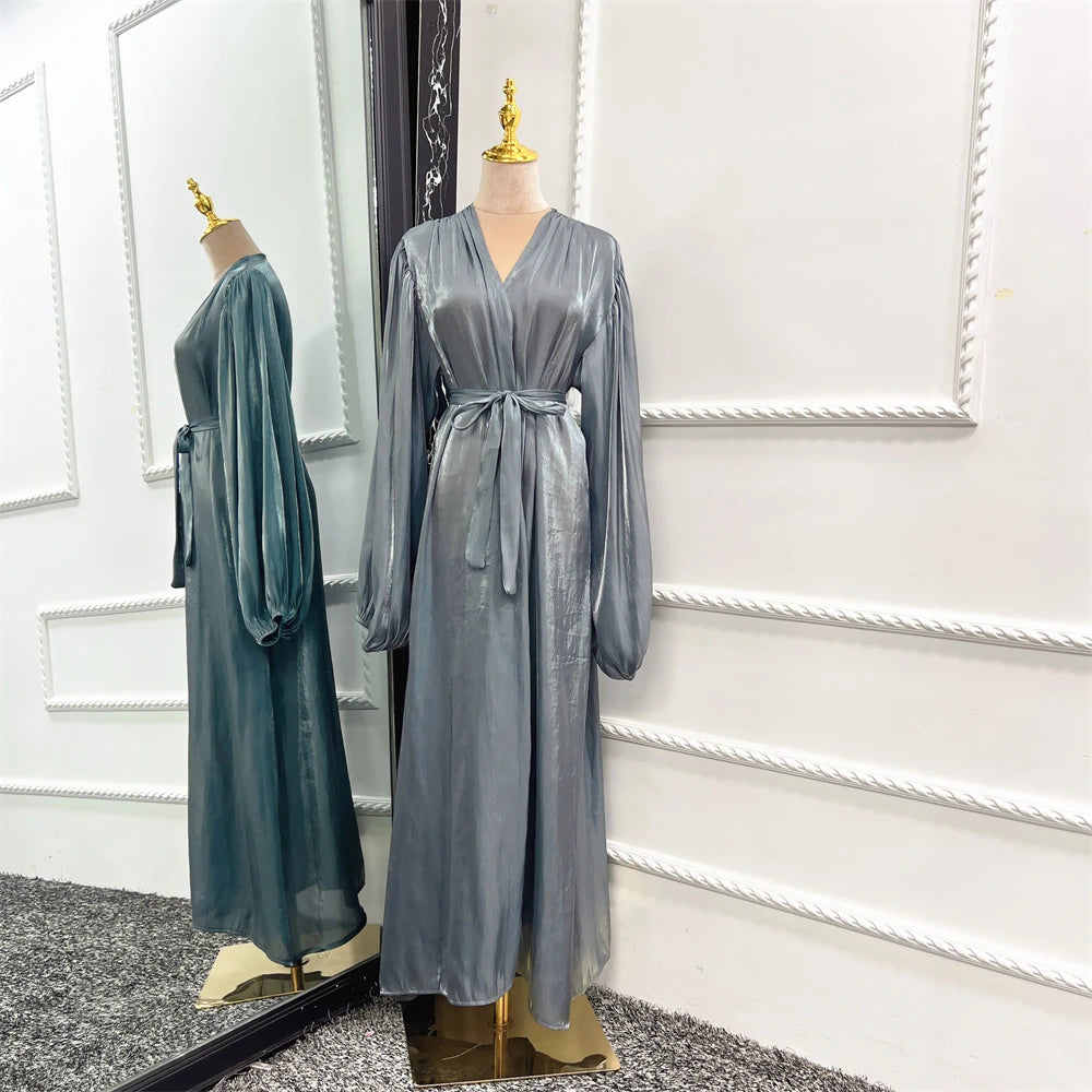 Ramadan Eid Gray Kimono Abaya Damen Dubai Muslim Modest Dresses Islam Prayer Clothes Women Kebaya Kaftan Robe Musulmane Femme.