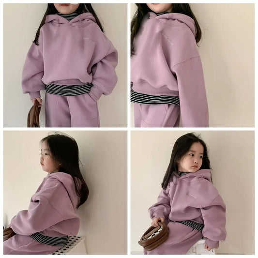 Winter neue Kinder Fleece Sweatshirt 2 stücke Set Langarm Kleinkind Outfits Baby warme Sport hose Anzug Jungen Mädchen Kleidung Set.