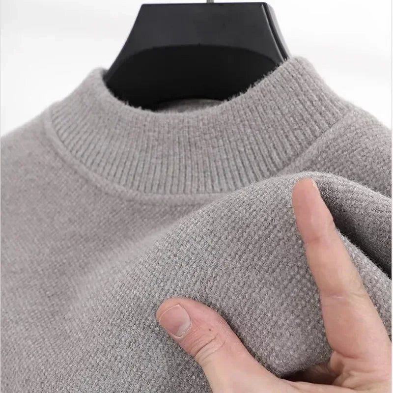 New 2025 Men's Cashmere Sweater Warm Thickened Winter Casual Solid Knitted Pullovers Mock Neck Thicker Fleece Sweater for Men