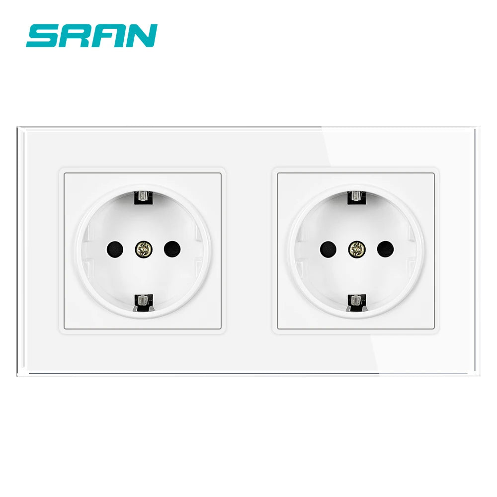 SRAN Eu-Steckdosen 220 V 16 A 82 x 82 mm Glas-Doppel-Dreifach-Wandstecker Russland Spanien Eingebautes Heimbüro