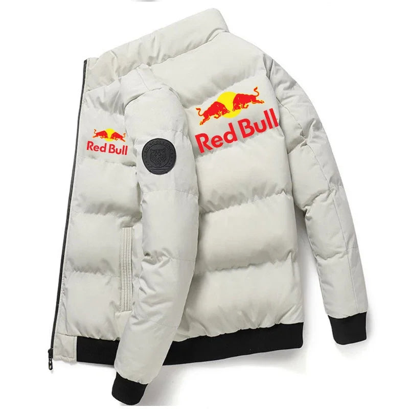Red Bull 2025 New thick jacket, warm cotton-padded jacket, winter casual sports down jacket, stand-up collar windproof jacket.
