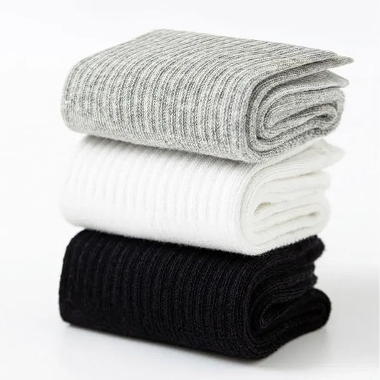 5 Pairs Pure Cotton Children Boy Socks Black White Grey Solid Color Unisex Breathable Sports School Socks Baby Girl Calf Socks.