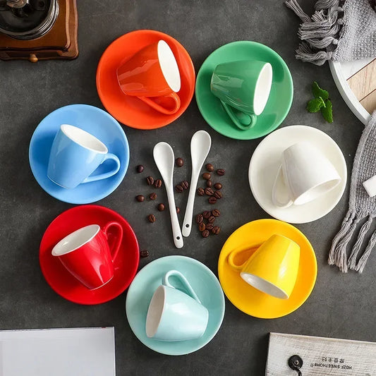 80ml Ceramic Coffee Cup and Saucer Espresso Cups Porcelain Afternoon Teacup Breakfast Milk Mug Cute Pottery Mugs Wholesale.