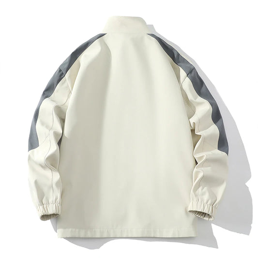 Sports suit men's spring and autumn striped stand up collar jacket and pants paired with running and fitness two-piece set.