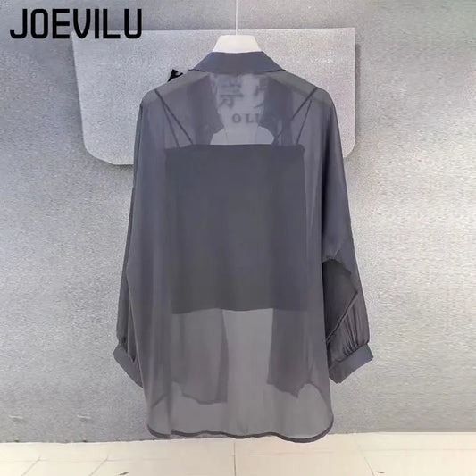 Sheer Chiffon Shirt Women's Casual UV Resistant Cardigan Summer Thin Commuting Coat Japanese Fashion Mesh Sunscreen Clothing Y2k.