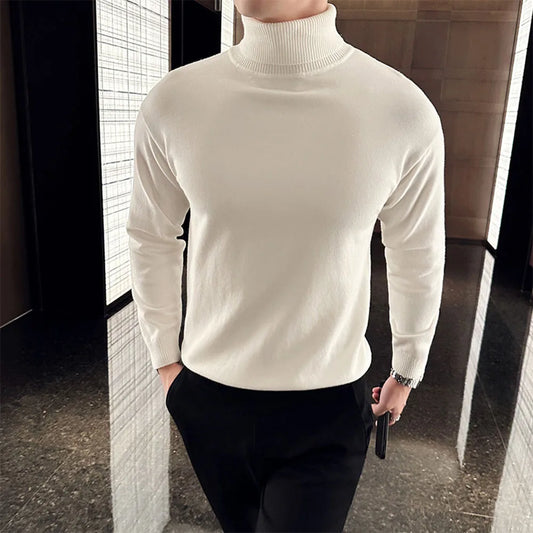 Korean Fashion Autumn Winter Sweaters Men Pullovers Fleece Turtleneck Knitted Sweatshirt Warm Bottoming Shirts.