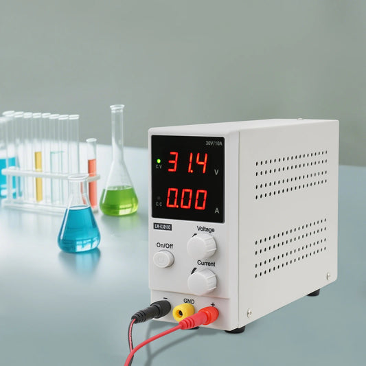 DC Power Supply Silver Corded Electric AC 220V 0–30V 0–10A Regulated Power Supply Laboratory Power Supply for Battery Charging.