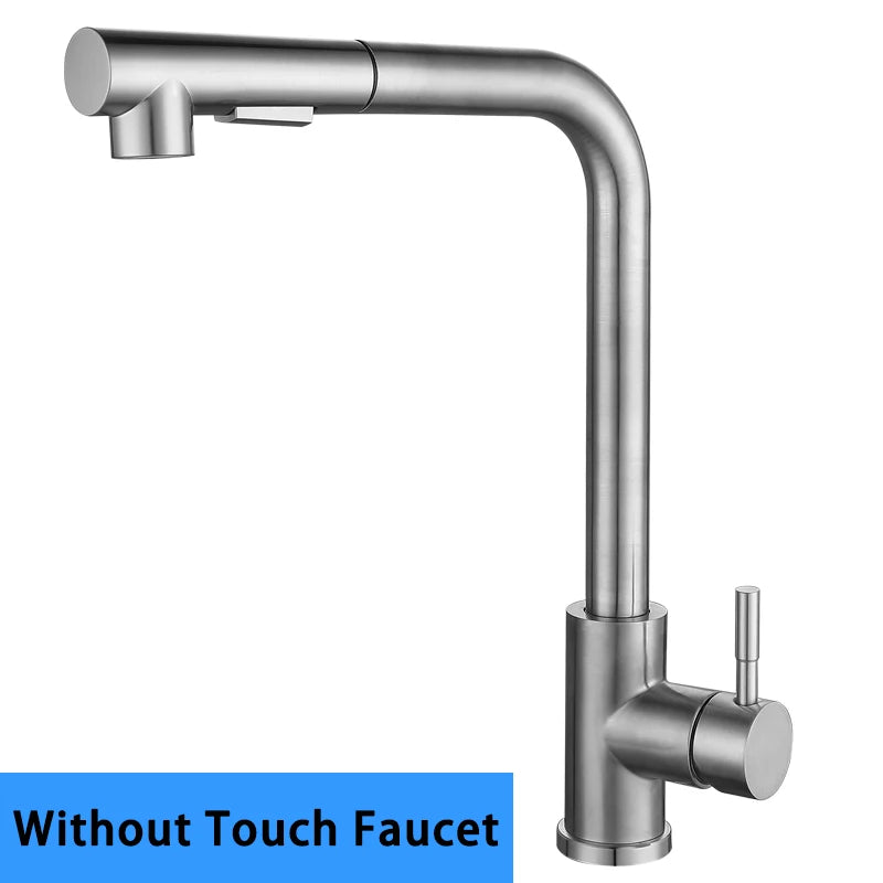 7 Word Touch on Kitchen Sink Faucets Stainless Steel Hot Cold Pull Out Kitchen Mixer Tap Brushed Nickel Touch Kitchen Faucet