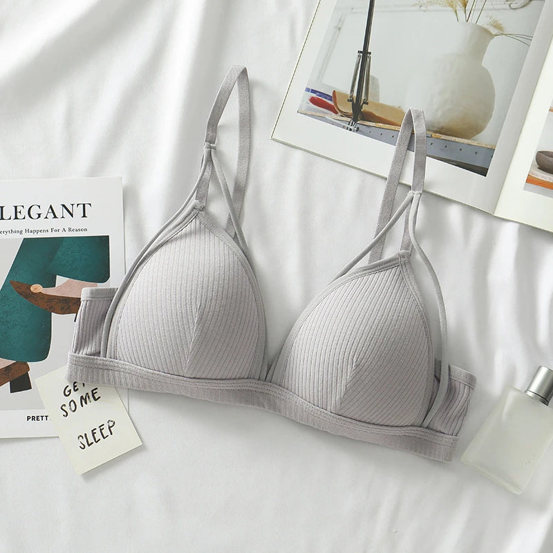 Sexy Women Bra Wire Free Brassiere Push Up Lingerie French Triangle Cup Bra Underwear Thread Top Female Intimates Bralette