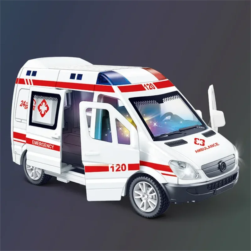 1:32 Mini Alloy Car Diecast Ambulance Fire-Truck Policecar Model Sound And Light Vehicle Simulation Collection Gifts Toys Boys.