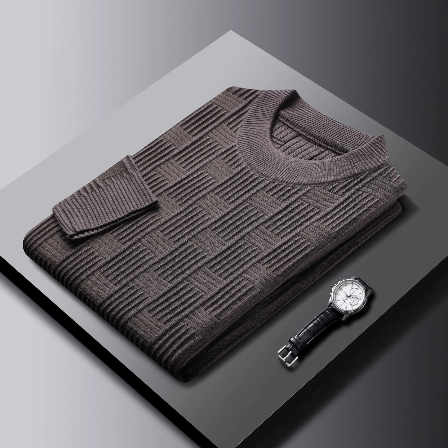 Luxury high-quality round neck exquisite plaid knitted sweater men's autumn and winter new casual warm comfortable pullover