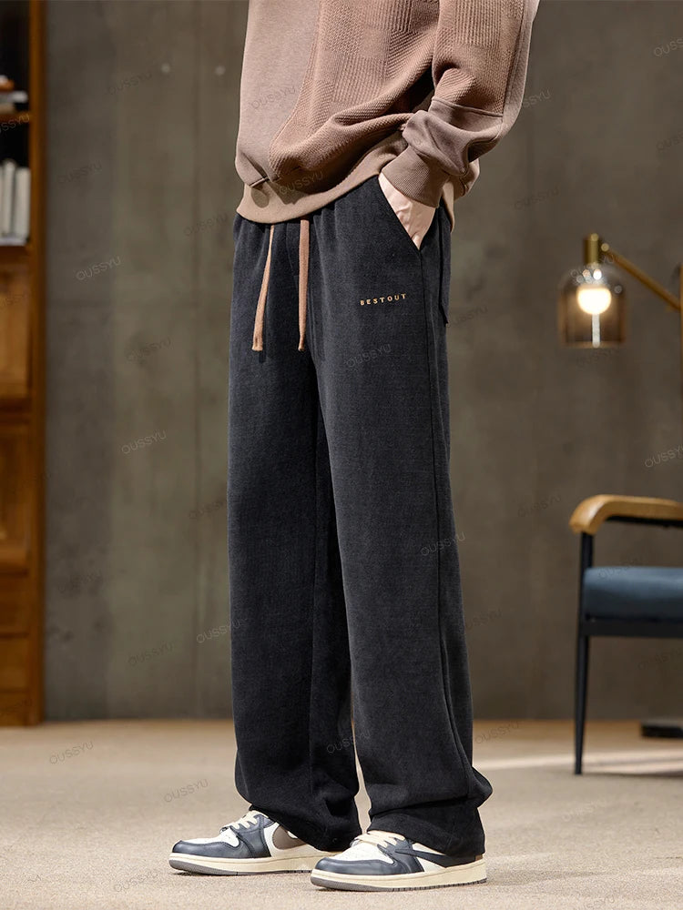 High Quality Brand Clothing Autumn Winter Corduroy Pants Men Elastic Waist Straight Thick Korea Outdoors Casual Trousers Gift.