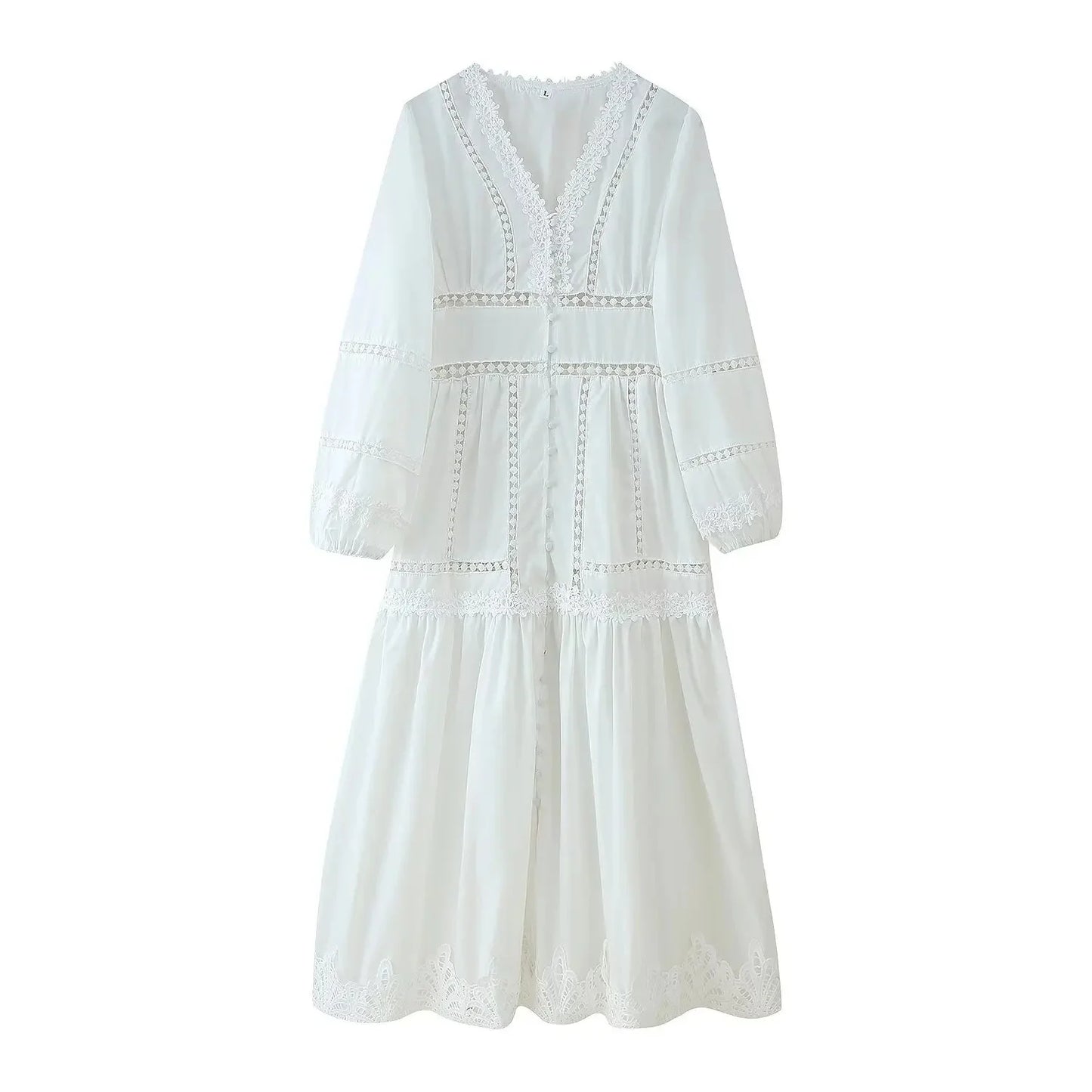 Modisches Slim-Fit-Midikleid mit V-Ausschnitt für Damen, Sommer 2022, aushöhlen, Spitzenbesatz, elegantes Kleid J5C226, knielang