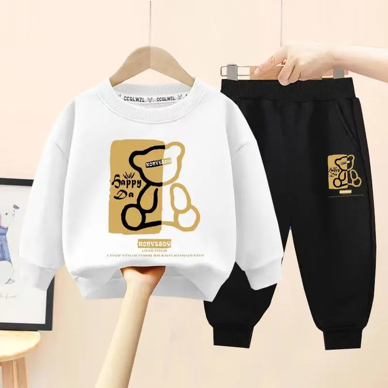 Autumn Baby Girls Clothes Set Kid Boy Cartoon Bear Printed Sweatshirt Pullover And Pants 2pcs Suit Children Top Bottom Tracksuit.