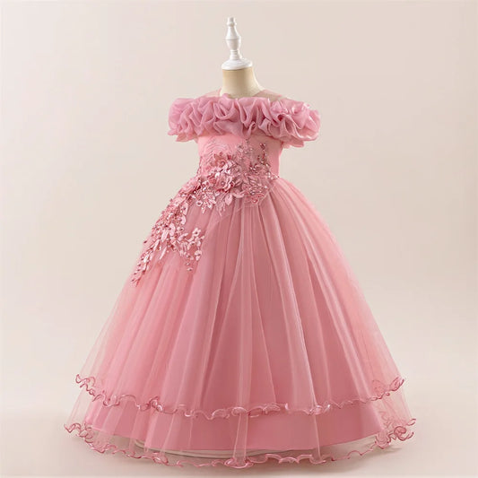 Kinder Kleid Neue Geburtstag Party Mädchen Prinzessin Kleid Gestickte Mesh Hochzeit Blume Junge Elegante Kinder Abend Kleidung Kostüm.