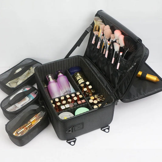 GLADCASE Makeup Case Large Waterproof Makeup Toolbox Professional With Brush Holder Beauty Cosmetic Suitcase Make Up Organizer.