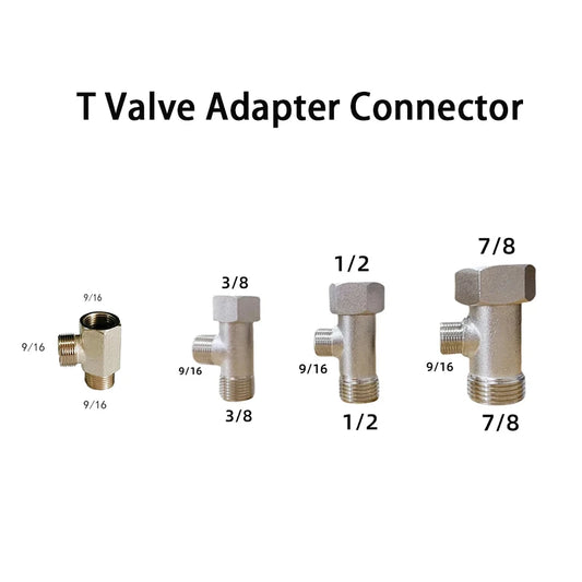 3 Way T Valve Adapter Connector Copper Brass 3/8 1/2 9/16 7/8 for Diverter Bath Toilet Bidet Sprayer Shower Head Water Pipes