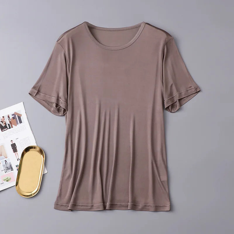 Men's Spring Summer Thin 100% Natural Silk T-shirt Male Elastic Casual Breathable Summer Silk Shirt Tops TB1167