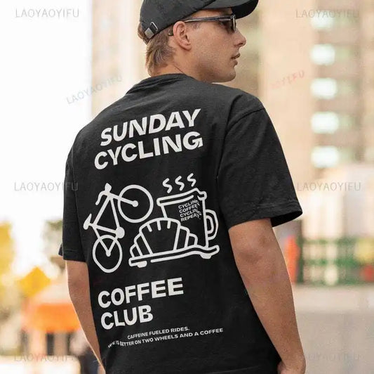 Sunday Cycling Coffee Club Graphic T Shirts Unisex Woman Man Summer Bicycle High Quality Cotton T-shirt Classic Breathable Tops.