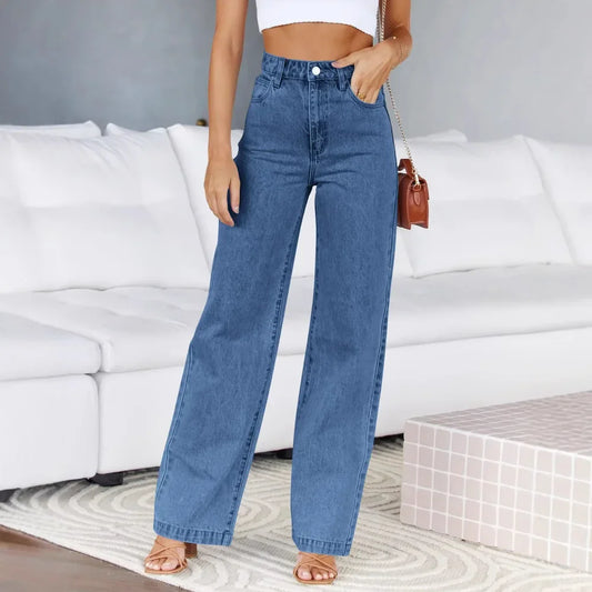 Women's Wide Leg Jeans Commute Style High Waist Denim Pants Elastic Casual High Quality Chinese Manufacturer Origin.
