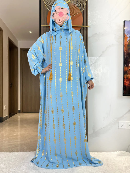 New Cotton Ramadan Muslim Two-Hat Abaya Dubai Turkey Islam Prayer Clothes Gold Dust Dress Islam Women Dress Kaftan.