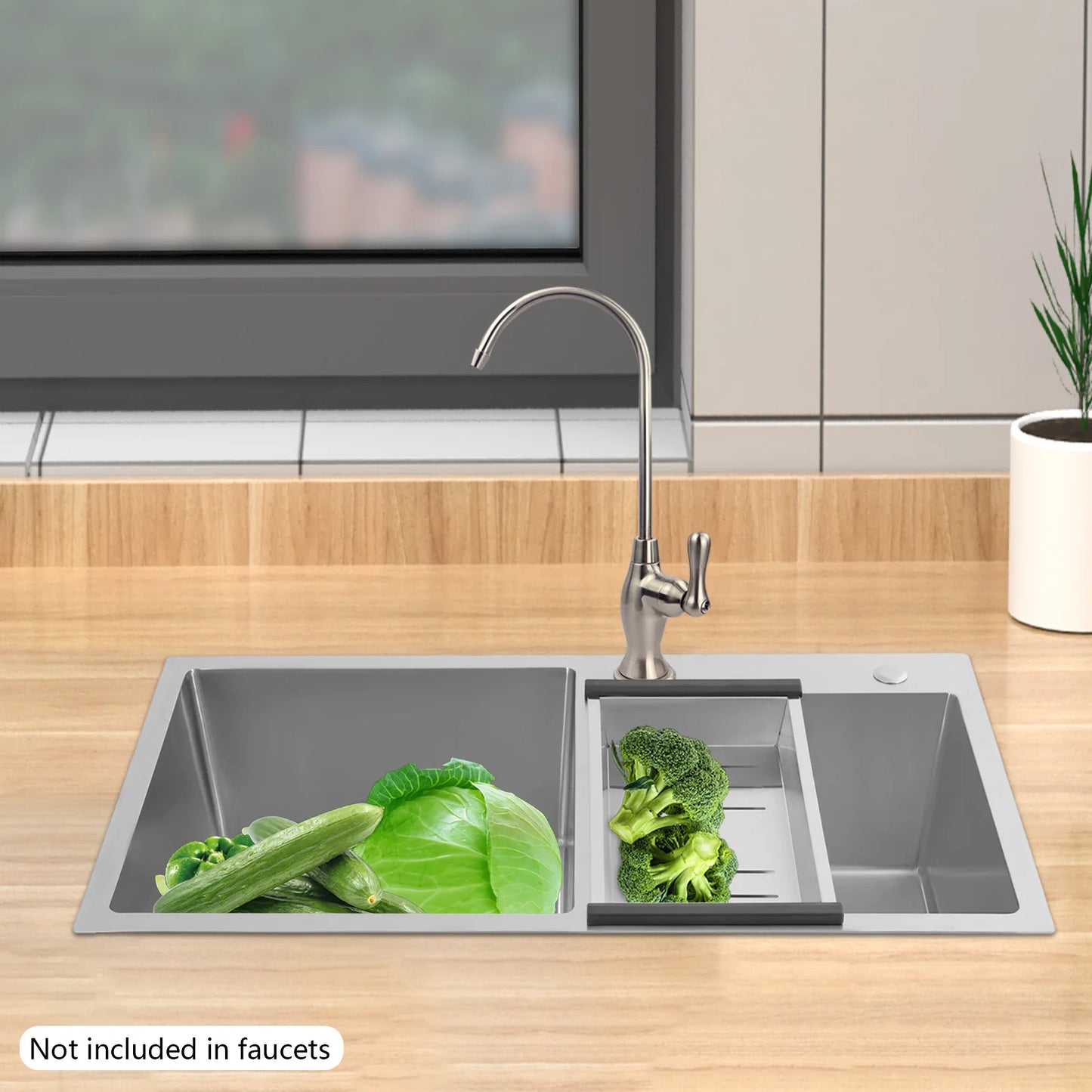 Edelstahl-Doppelschüssel-Küchenspüle für Zuhause, einfache Wäsche und Mehrzweckspüle mit zwei Installationsmethoden für den Garten