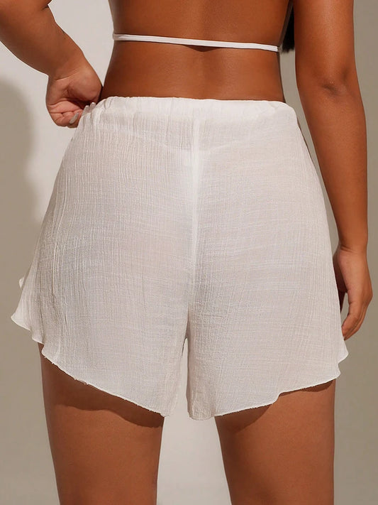 Cover Pants Ups Wrap Up Shorts Swimsuit Cover Ups Casual Hollow Out Frenulum Elastic Waist Short Pants Lounge Shorts Swimwear.